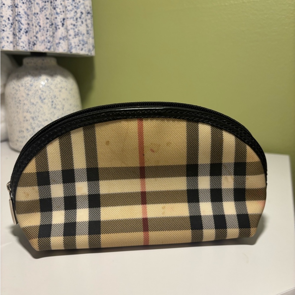 Burberry Beige and Black Checkered Pouch